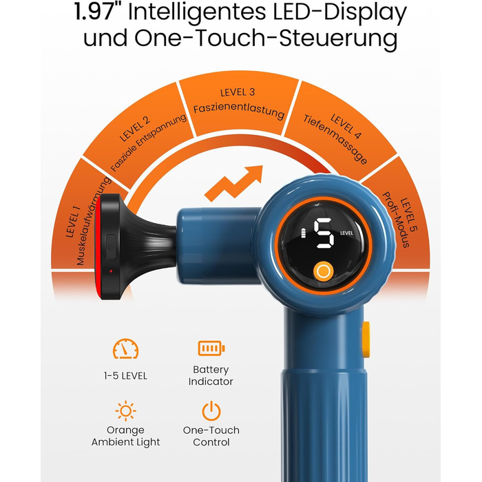 Масажний пістолет Napre з підігрівом та червоною світлотерапією для м'язів спини та шиї, з подовжувальною ручкою та 3 кутами нахилу