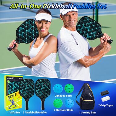 Набір для піклболу JOY SPOT 2 шт. з 4 м'ячами та сумкою – легкі ракетки з фібергласовою поверхнею для чоловіків, жінок та початківців – ідеально для гри в приміщенні та на вулиці