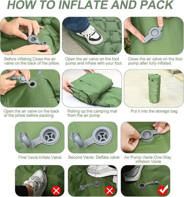 Саморозгортальний килимок для кемпінгу Podazz - ультралегка спальна матрац з подушкою, 10 см товщина, водонепроникний, з вбудованим насосом для туризму (блакитний)