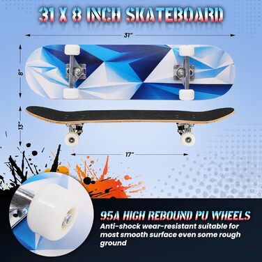 Скейтборд ANYFUN Pro Complete 31x8 дюймів, канадський клен, для початківців, підлітків, дорослих