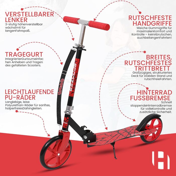 Дитячий ролер Habib Kickroller: складний, регулювання висоти 4 ступені, XXL колеса, до 80 кг, для міста