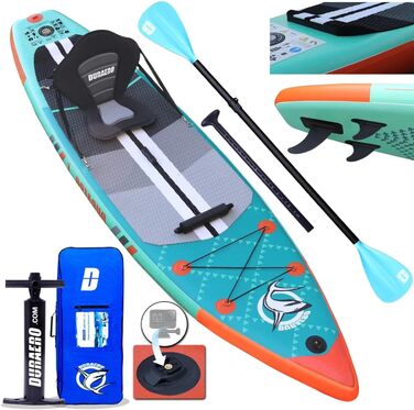 Надувна SUP-дошка 330x76x15 см з каяк-сидінням, 3 плавниками, камерною кріпленням, подвійним регульованим веслом, повним комплектом аксесуарів, м'ятна, вантажопідйомність до 150 кг
