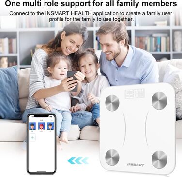 Розумні ваги INSMART для аналізу складу тіла: Bluetooth, вимірювання жиру, ІМТ, м'язової та кісткової маси, води, білка, пульсу, BMR, білий колір, з додатком