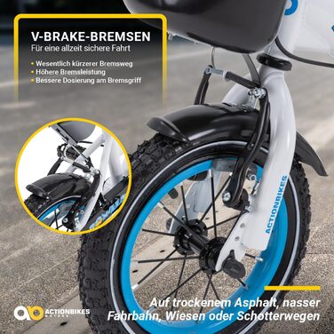 Дитячий велосипед Actionbikes 12/16/20 дюймів, V-Brake, для хлопчиків і дівчаток, з крилами, від 2 до 9 років