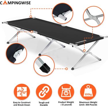 Кемпінгове ліжко Campingwise | Складне з сумкою для перенесення | 190x64x43 см