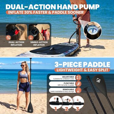 Надувний SUP Борд для дорослих з аксесуарами та кріпленням для камери, 320x81x15см, 10'6', вантажопідйомність 150кг, чорний