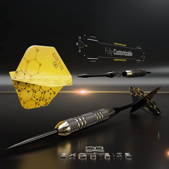 Набір дротиків Profi Stahl Spitze (6 шт) 22г, з латунними стволами, алюмінієвими шафтами (35/48мм) та польотами, точилка для дротиків