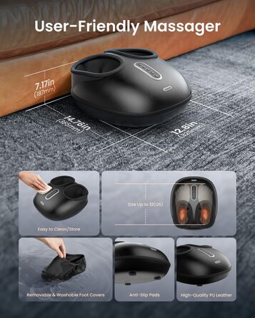 Масажер для ніг RENPHO з підігрівом, Shiatsu масажер для ніг при фасціїті, подарунок на Різдво, бездротове керування, голосове керування (Новинка), чорний