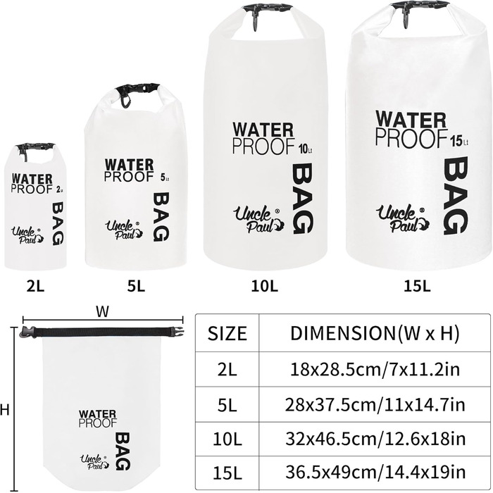 Водонепроникна сумка Uncle Paul 2L - мішки для зберігання, 5L (1.1 гал), білі
