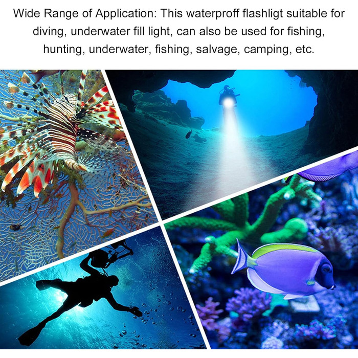 Ліхтар під водою ViaGasaFamido 5000 Lm, IPX8, 100 м, регулювання яскравості, для дайвінгу, риболовлі, полювання, рятування, кемпінгу, водонепроникний, з алюмінієвого сплаву