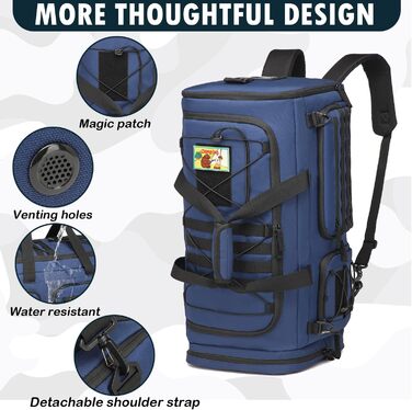 Спортивна сумка 50L для чоловіків 3-в-1 з відділенням для мокрого одягу та взуття, рюкзак, дорожня сумка, валіза ручної поклажі, для тренувань, спортзалу, плавання, подорожей (Блакитна)