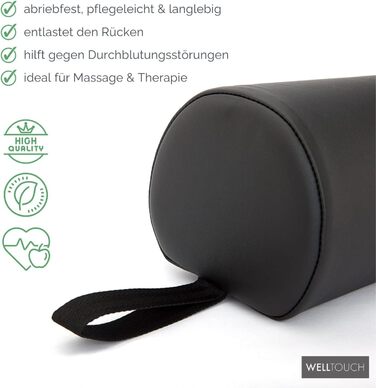 Валик для масажу WellTouch 3/4 круглий, опора під коліна для масажного столу, подушка для масажу та терапії, розмір М 65x14,5x13 см, чорний
