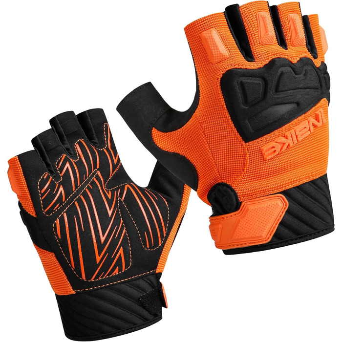 Рукавички Inbike для їзди на велосипеді, хаф-фінгери, захист пальців TPR та SCR, зелені (помаранчеві, M)