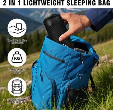 Спальний мішок туристичний бавовна, ультралегкий, для кемпінгу та піших прогулянок, з двостороннім замком, чорний