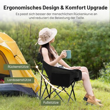 Крісло для кемпінгу Hausprofi складне, 150 кг, чорне. Зручне, з сумкою для перенесення, для пікніків, відпочинку на природі та риболовлі