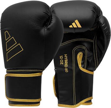 Боксерські рукавички adidas Hybrid 80, 6 унцій, чорні/золоті, для боксу, кікбоксингу, ММА, тренувань, чоловіків і жінок