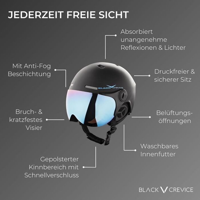 Лижний шолом Black Crevice Saalbach з візором, пілотний стиль, унісекс, для чоловіків і жінок, змінний візор, регульований розмір 58-61 см, карбон/білий, для сноуборду та лиж