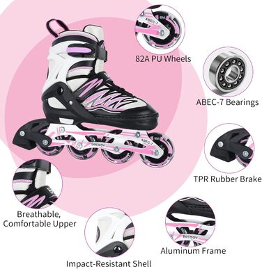 Інлайни BELEEV для дітей, підлітків та дорослих, ролики з регульованим розміром, світлодіодні шнурки та колеса, рожевий колір