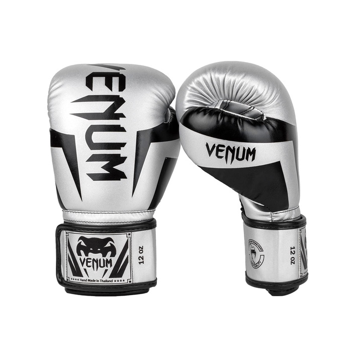 Боксерські рукавички Venum Elite сріблясто-чорні, 10 унцій (Oz)