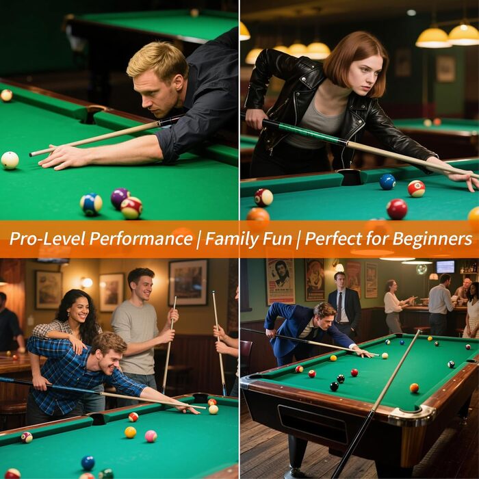 AKLOT Більярдний кий 58' (18oz-21oz) - канадський клен, 13 мм шкіряний наконечник, 3D ручка, прецизійне з'єднання, 4 кольори