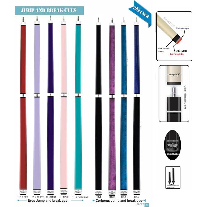 Pool-Stick Champion Cerberus Eros Heavy Hitter: 3-частинний, 22oz, 540-740г, Violett