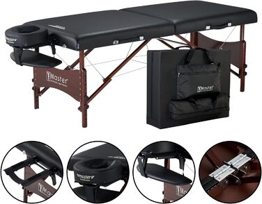 Складаний масажний стіл Master Massage NewPort 71 см, портативний косметологічний масажний стіл із дерев'яними ніжками, сумка, чорний
