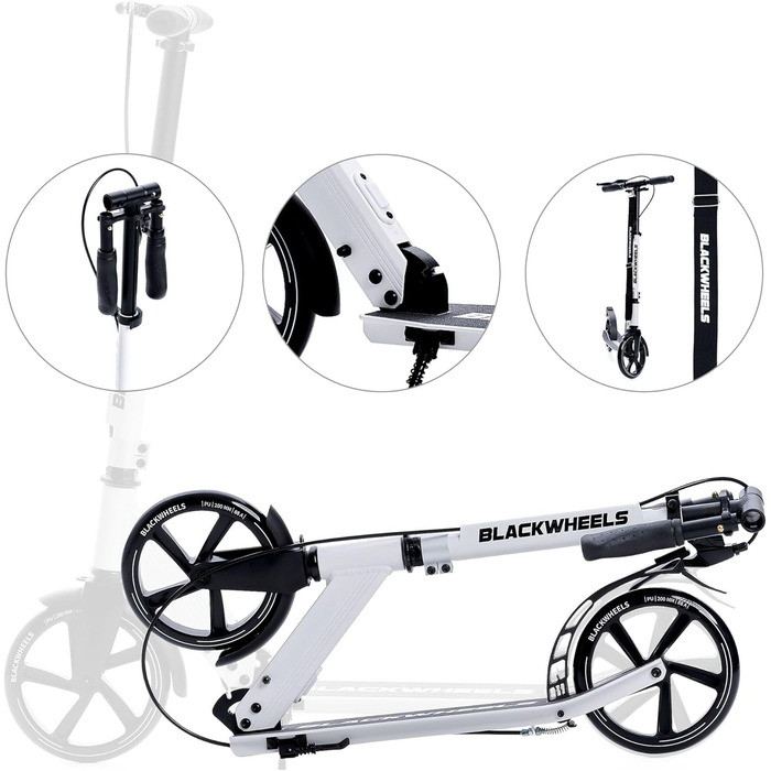 Самокат Blackwheels Orio Cityroller 200мм, складаний, білий - алюмінієвий, з регулюванням висоти, ABEC 7, для підлітків та дорослих