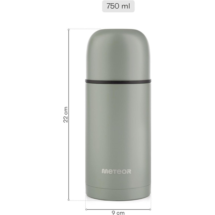 Термос із нержавіючої сталі METEOR 1 л і 750 мл, BPA-free, із двома чашками, термочашка для дітей і дорослих, термопляшка ізоляційна, колір хакі