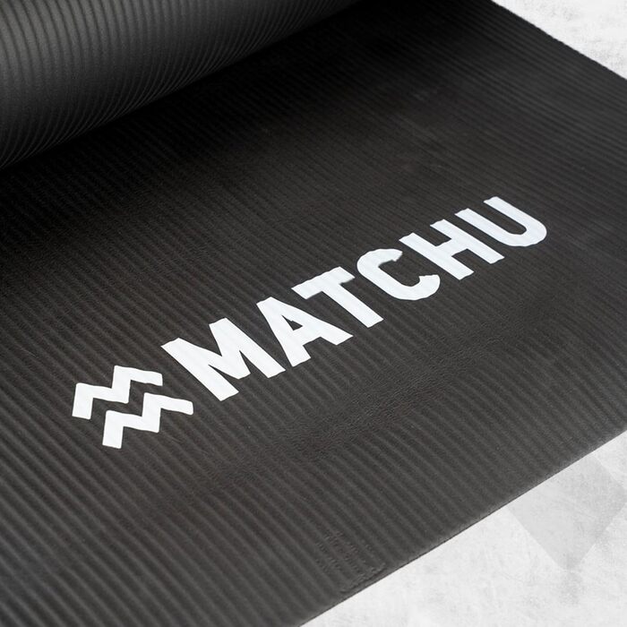 Килимок для фітнесу, йоги та спорту MATCHU 180x60x1 см, NBR, чорний + Ремінець для перенесення