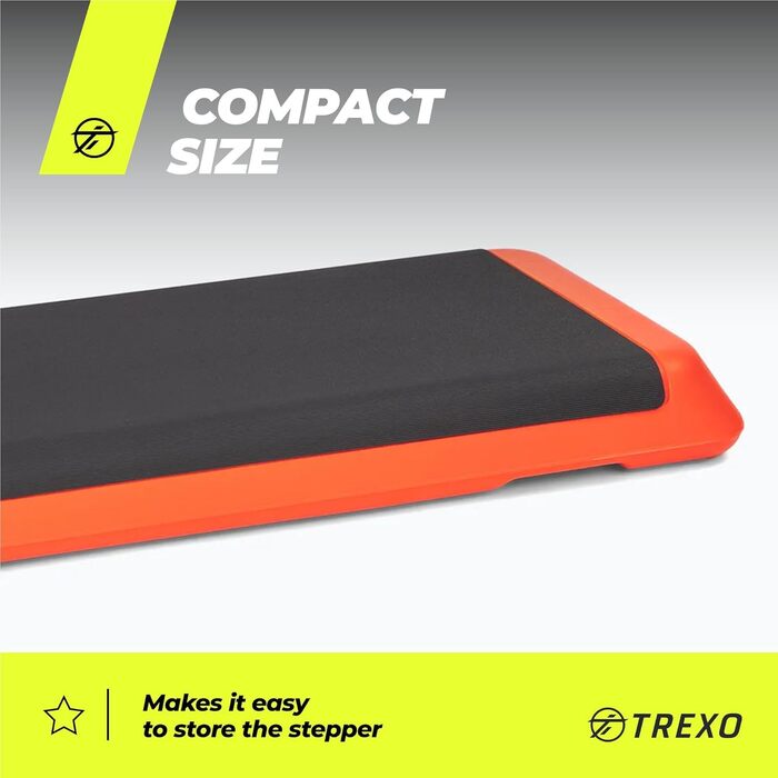 TREXO Степ-платформа для дому - степ-платформа для аеробіки з регулюванням висоти, фітнес та спорт, тренувальний пристрій для початківців та досвідчених, витримує до 250 кг, чорний/помаранчевий