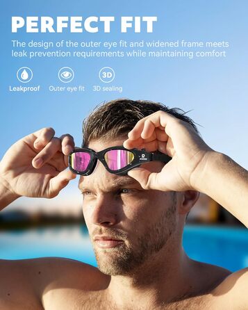 Окуляри для плавання Schwimmbrille, поляризовані, герметичні, чорно-рожеві. Для жінок та чоловіків, підлітків. Антифог, UV-захист, широкий огляд