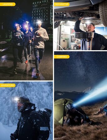 Налобний ліхтар LED, перезарядна модель з червоним світлом та 5 режимами, водонепроникний IPX4, регульований, для бігу, кемпінгу, велоспорту, 2 шт.