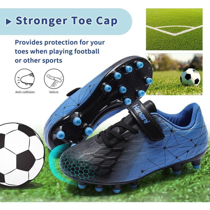 Дитячі футбольні бутси Hanani FG/AG для штучного покриття та натурального газону, чорно-сині, 33 EU (унісекс)
