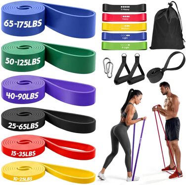 Набір еластичних стрічок для фітнесу: 6 рівнів, ручки, фіксатор для дверей, сумка, для силових тренувань, бодібілдингу, домашньої фітнес-тренування