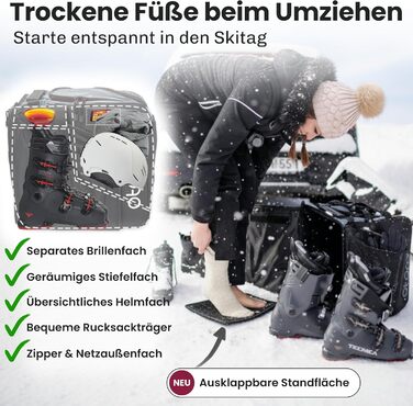 Чохол для лижних черевиків Otaro з відділенням для шолома | Сумка для лиж, шолома та аксесуарів | Водонепроникний, міцний, сірий (57L)