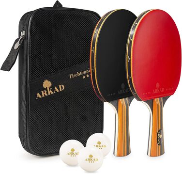 Набір для настільного тенісу ARKAD [Преміум] • Комплект з ракетками, м'ячами та чохлом • Набір для настільного тенісу з міцним хватом (2 шт.)
