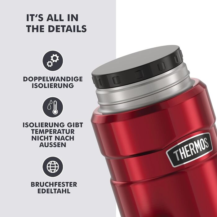 Термос STAINLESS KING із нержавіючої сталі, 0.71 л, для гарячих напоїв, колір журавлиний червоний (Cranberry Red Polished)