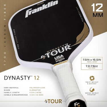 Franklin Sports Pro Pickleball Paddel FS Tour Featherweight – Легка ракетка для піклболу з карбоновим покриттям, схвалена USA Pickleball