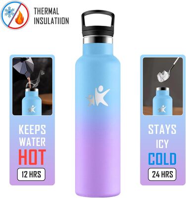 Термос-пляшка KollyKolla 750 мл, для води та газованих напоїв, з трубочкою, без BPA, з подвійними стінками, ізольована, для школи, подорожей, кемпінгу, блакитний + темно-синій