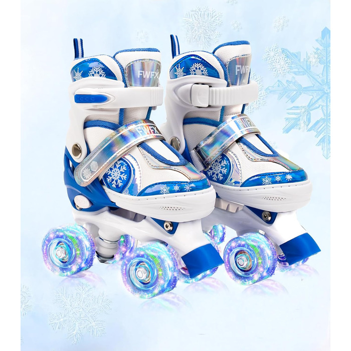 Дитячі ролики FWFX, регульовані, світлові, для занять в приміщенні та на вулиці, розмір S (EU 28-31 / MM 160-200), блакитні