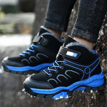 Зимові чоботи для хлопчиків, тепла підкладка, водонепроникні, зручні зимові черевики для піших прогулянок та трекінгу, антиковзаюча підошва, блакитні, 39 EU