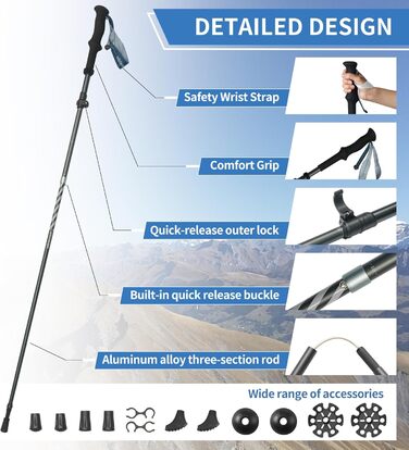 Трекінгові палиці Naturehike Ultraleicht - легкі складані палиці для піших прогулянок та трекінгу (115-135 см, алюміній 7075, чорний)