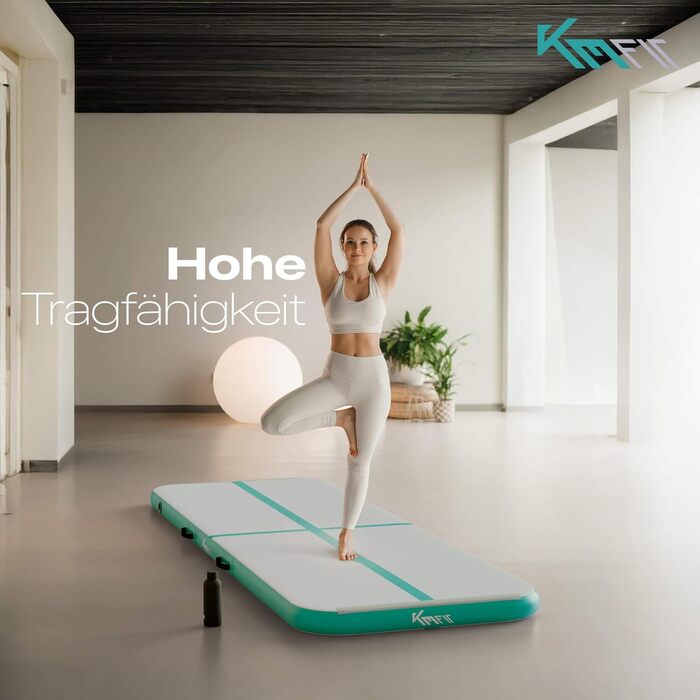 Airtrack килимок надувний 4м для гімнастики, фітнесу та йоги з електронасосом та ремкомплектом, м'ятно-зелений