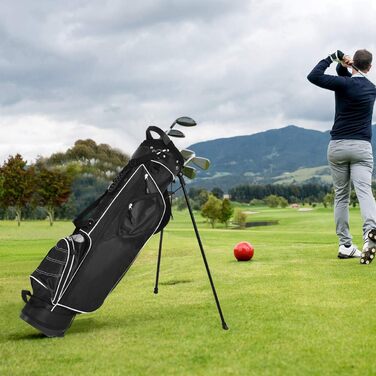 Чорна сумка для гольфу COSTWAY з підставкою, водонепроникною кришкою та 4 відділеннями, легка переносна сумка з відділенням для головок та ременем, для жінок та чоловіків