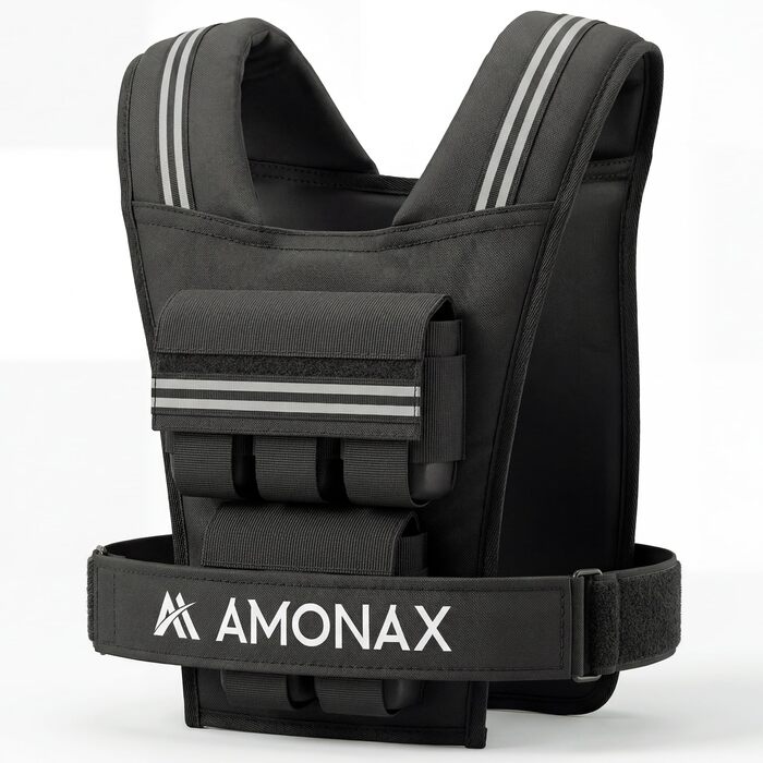Утяжелитель Amonax 10/20/30 кг, регульований жилет для фітнесу, силових тренувань (чоловічий/жіночий), з світловідбиваючими елементами, чорний колір