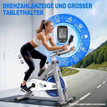 Велотренажер FYSIQ Heimtrainer, 300 Вт, 150 кг, дисплей RPM, тримач для планшета, білий