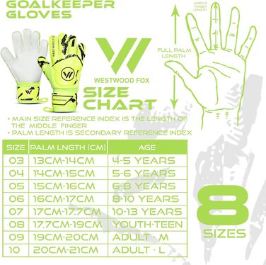 Воротарські рукавички WESTWOOD FOX Fingersave для дітей та підлітків. DumboLatex, 4+3 мм, GELB-WEIß, розмір 6 (8-10 років)