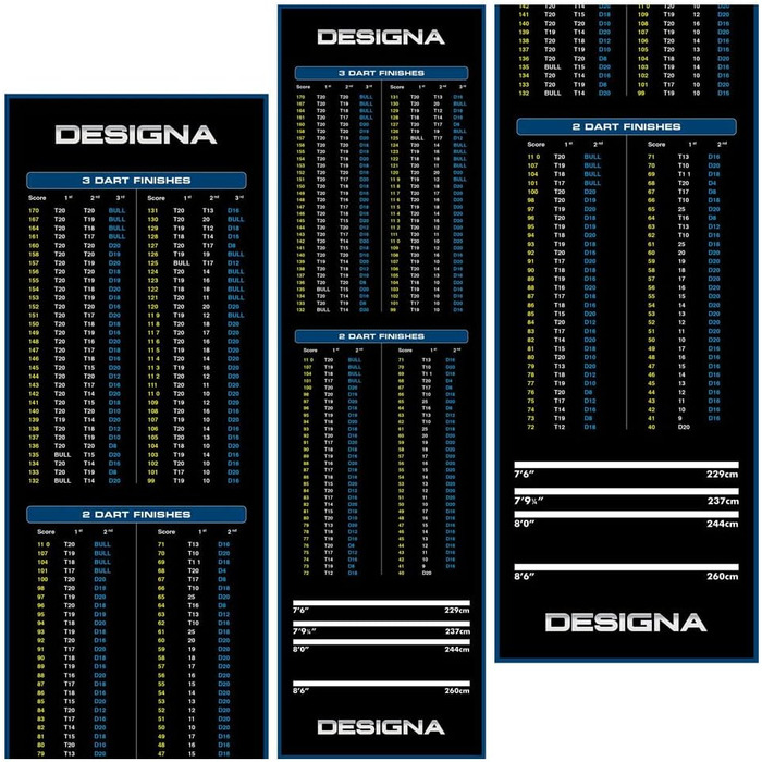 Дарт-мат для метання дротиків Designa Checkouts, міцний килим, нековзна основа, синій, вузький або широкий