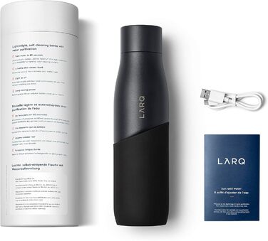 Пляшка для води LARQ Movement PureVis 950 мл, легка, неізольована, з нержавіючої сталі, з УФ-очищенням, багаторазова, для подорожей, чорна
