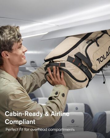 Спортивна сумка-рюкзак Tolaccea для чоловіків та жінок – велика дорожня сумка з відділенням для взуття, мокрою одежі та ноутбука (15,6'') – водонепроникна сумка-мішок для відпочинку, фітнесу, спорту та подорожей (Хакі, 40л)